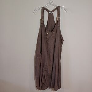 knee length dresses for ladies Beige Cotton Linen Dungaree Playsuit Custom Size (Free) / Custom Height (Free)